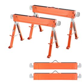 Saw Horses, 2 Pack Folding Work Horses, 1800 lbs Load Capacity Sawhorse with Heavy Duty Legs, Adjustable Height Saw Horse with Non-Slip Foot Pads