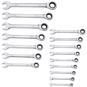 Combination Wrench Set, 16-Piece Ratcheting Wrench Set with Organizer Rack, Cr-V Steel Wrench Set Metric 8 mm to 24 mm, Ideal for General Household