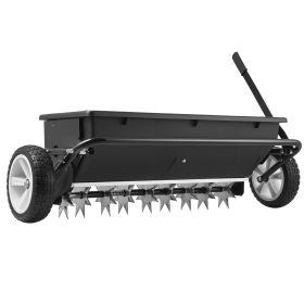 Tow Behind Lawn Spreader with Aeration Spikes, 32 in Spreading Width, Broadcast Spreader with Universal Hitch
