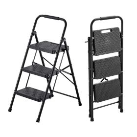 3 Step Ladder, Folding Step Stool with Wide Anti-Slip Pedal and Comfort Handgrip, Lightweight 600 lbs Capacity Portable Steel Ladder