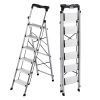 6 Step Ladder, Folding Step Stool with Wide Anti-Slip Pedal and Comfort Handgrip, 330 lbs Capacity Portable Aluminum Stepladder, Multi-Use for Kitchen