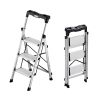 3 Step Ladder, Folding Step Stool with Wide Anti-Slip Pedal and Comfort Handgrip, 330 lbs Capacity Portable Aluminum Stepladder, Multi-Use for Kitchen
