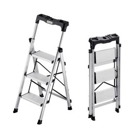3 Step Ladder, Folding Step Stool with Wide Anti-Slip Pedal and Comfort Handgrip, 330 lbs Capacity Portable Aluminum Stepladder, Multi-Use for Kitchen