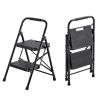 2 Step Ladder, Folding Step Stool with Wide Anti-Slip Pedal and Comfort Handgrip, Lightweight 600 lbs Capacity Portable Steel Ladder