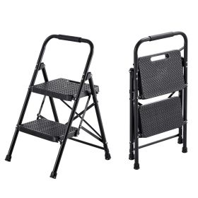 2 Step Ladder, Folding Step Stool with Wide Anti-Slip Pedal and Comfort Handgrip, Lightweight 600 lbs Capacity Portable Steel Ladder