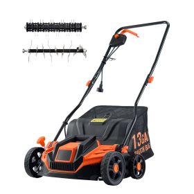 2-in-1 Electric Dethatcher and Scarifier, 13-Inch 13 Amp, Corded Lawn Dethatcher with 13-Gallon Thatch Collection Bag, 5-Position Depth Adjustment