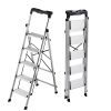 5 Step Ladder, Folding Step Stool with Wide Anti-Slip Pedal and Comfort Handgrip, 330 lbs Capacity Portable Aluminum Stepladder, Multi-Use for Kitchen