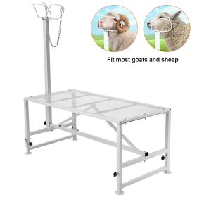 Goat & Sheep Stand, 47x23 inch Livestock Stand, Metal Livestock Milking and Shearing Stand 21" to 33" Adjustable Height, with Headpiece and Nose Loop
