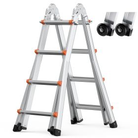Telescoping Ladder A Frame, 15.5 FT Compact Aluminum Extension Ladder, Multi-Function Portable Collapsible RV Ladder