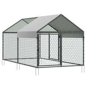 Metal Chicken Coop for 4-6 Chickens, 3.3 x 6.6 x 3.3 ft, Small Chicken Cage with Waterproof Cover & Double Doors
