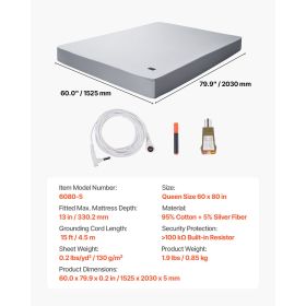 Grounding Sheets, Queen Size, 95% Cotton + 5% Pure Silver Fiber, Earth Grounded Fitted Bed Sheets, with Grounding Cord & Tester