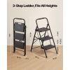 3 Step Ladder, Folding Step Stool with Wide Anti-Slip Pedal and Comfort Handgrip, Lightweight 600 lbs Capacity Portable Steel Ladder
