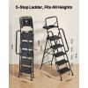 5 Step Ladder, Folding Step Stool with Wide Anti-Slip Pedal, Tool Tray, Dual Side Handrails, 600 lbs Capacity Portable Steel Ladder