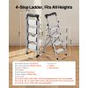 4 Step Ladder, Folding Step Stool with Wide Anti-Slip Pedal and Comfort Handgrip, 330 lbs Capacity Portable Aluminum Stepladder, Multi-Use for Kitchen