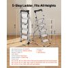 5 Step Ladder, Folding Step Stool with Wide Anti-Slip Pedal and Comfort Handgrip, 330 lbs Capacity Portable Aluminum Stepladder, Multi-Use for Kitchen