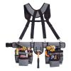 Tool Belt, 22 Pockets Tool Pouch with Suspenders for Men, Heavy Duty Adjustable Utility Belt Bag Suspenders for Electrician, Carpenter, Construction