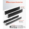 Drive Impact Socket Set 1/2" - 65PCS Deep & Standard Socket Set SAE 3/8" to 1-1/4" and Metric 10-24mm