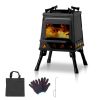 Portable Camping Stove with Detachable Iron Panels Black 27x27x34cm Lightweight Foldable Outdoor Wood Burning Fire Pit for Picnic BBQ Hiking Backpacki